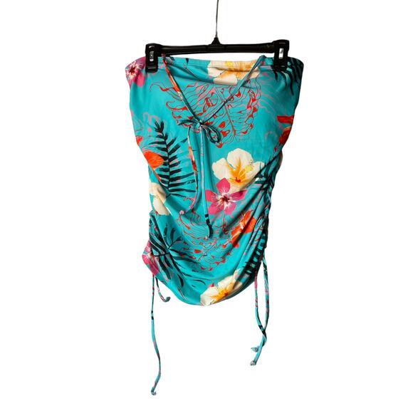 Women's Hapari Swim Bathing Suit TOP (only) 16 turq w Pink . Side rouching EUC - Picture 1 of 15